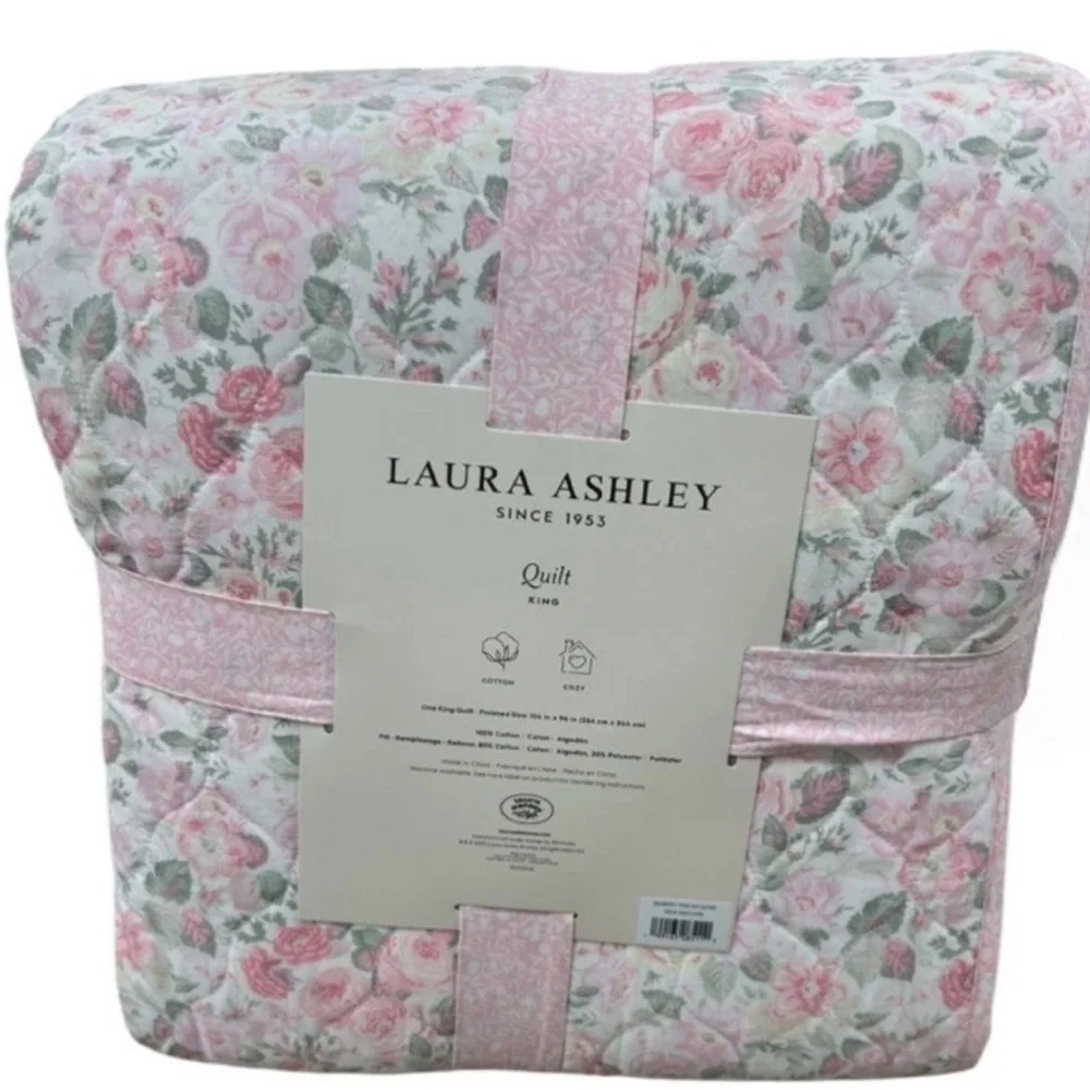 Laura Ashley Pink and Multicolor Floral King Cotton Quilt Set 104”x96”